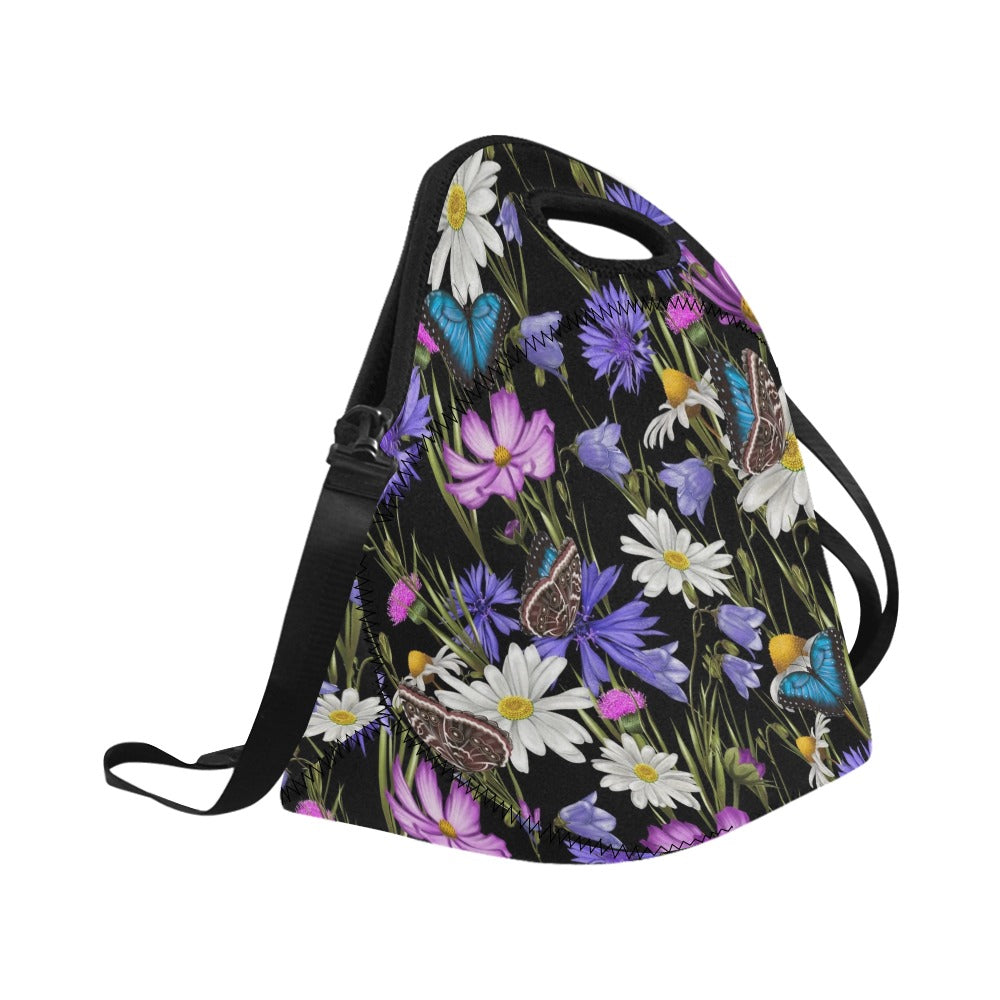 Butterfly Flowers - Neoprene Lunch Bag Neoprene Lunch Bag Printed Offshore