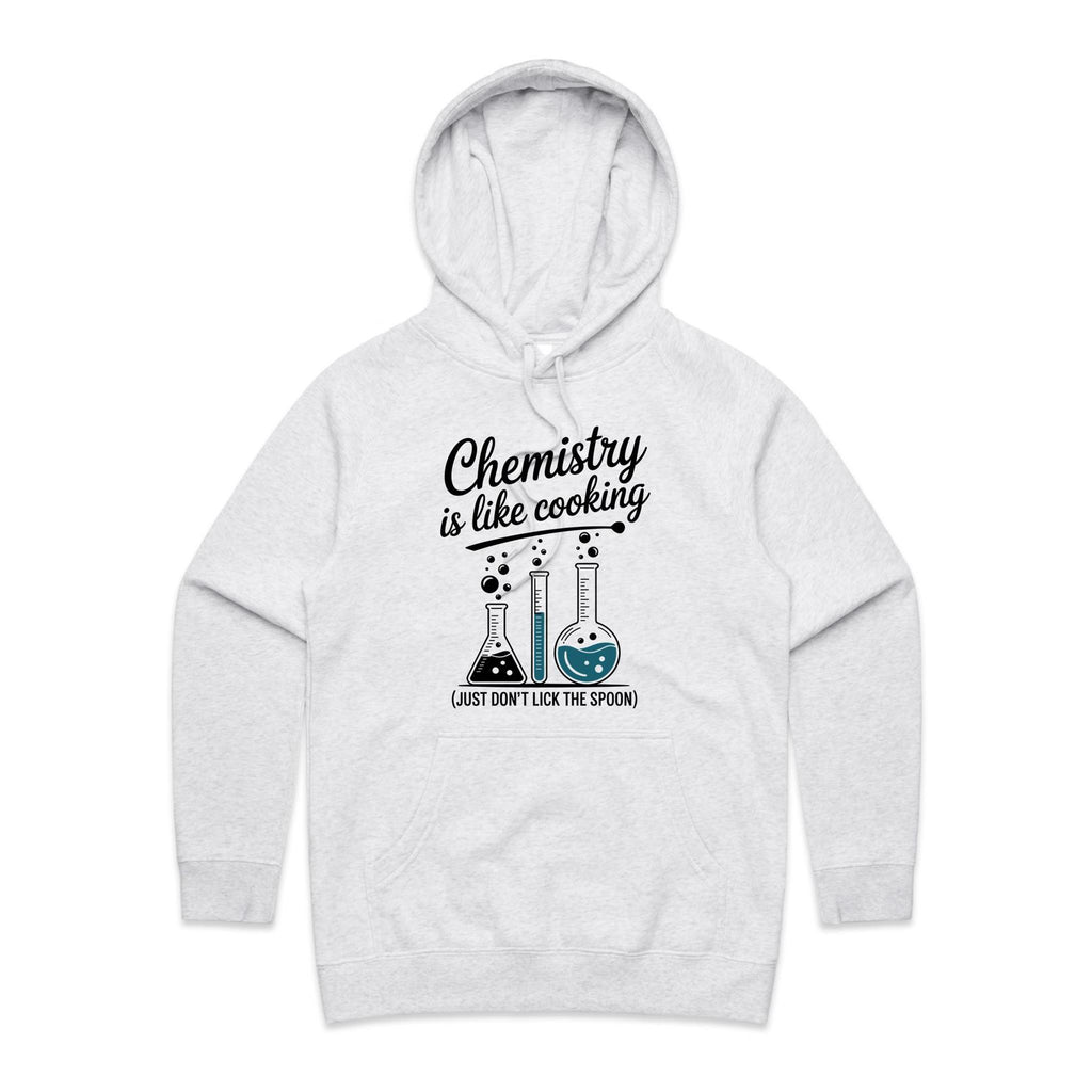 Chemistry Is Like Cooking Women's AS Colour Hoodie White Marle Womens Hoodie Printed In Australia Science