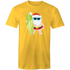 Surfing Santa - Mens T-Shirt Yellow Mens Christmas T-shirt Christmas Printed In Australia
