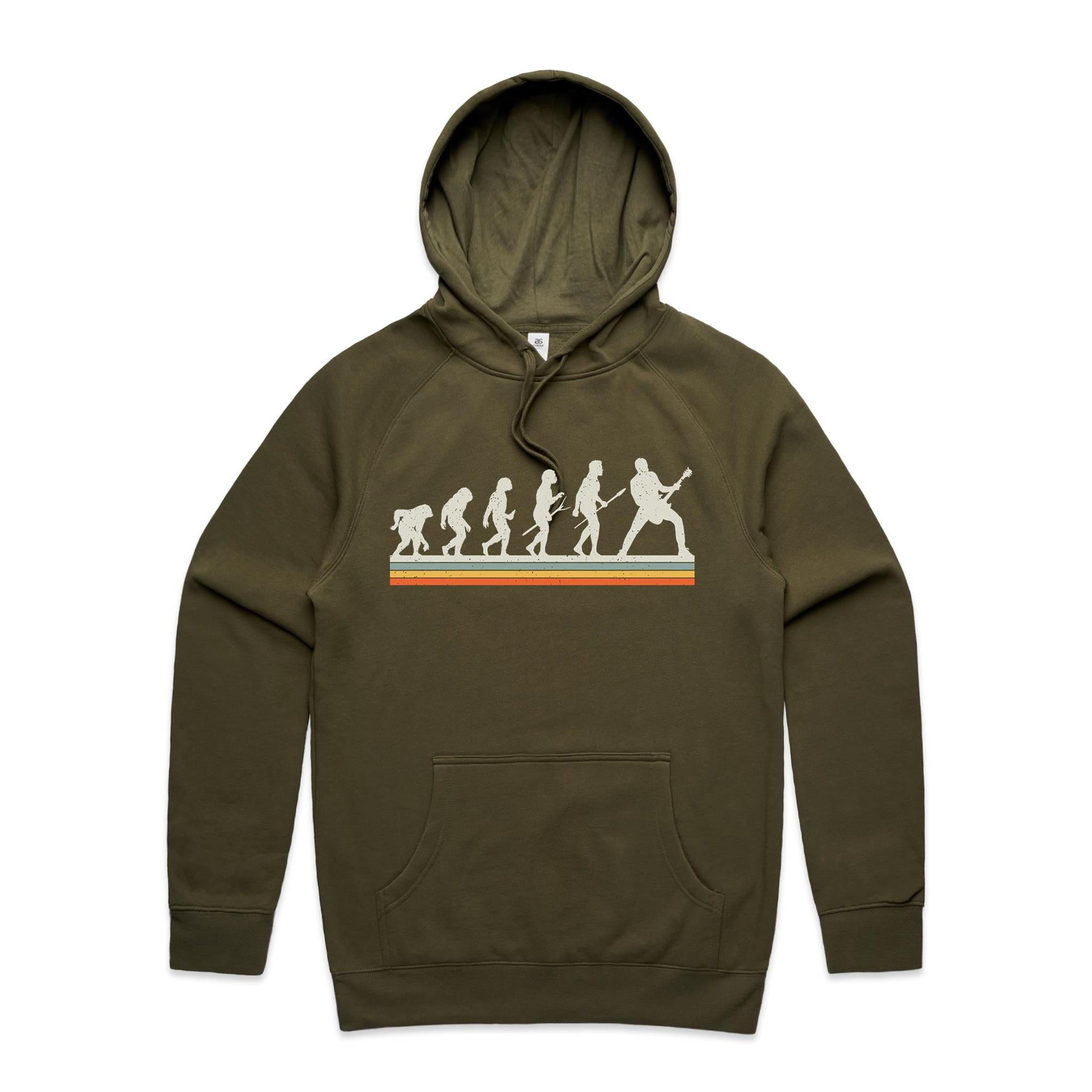 Guitar Player Evolution - Mens Hoodie Army Mens Hoodie Music Printed In Australia