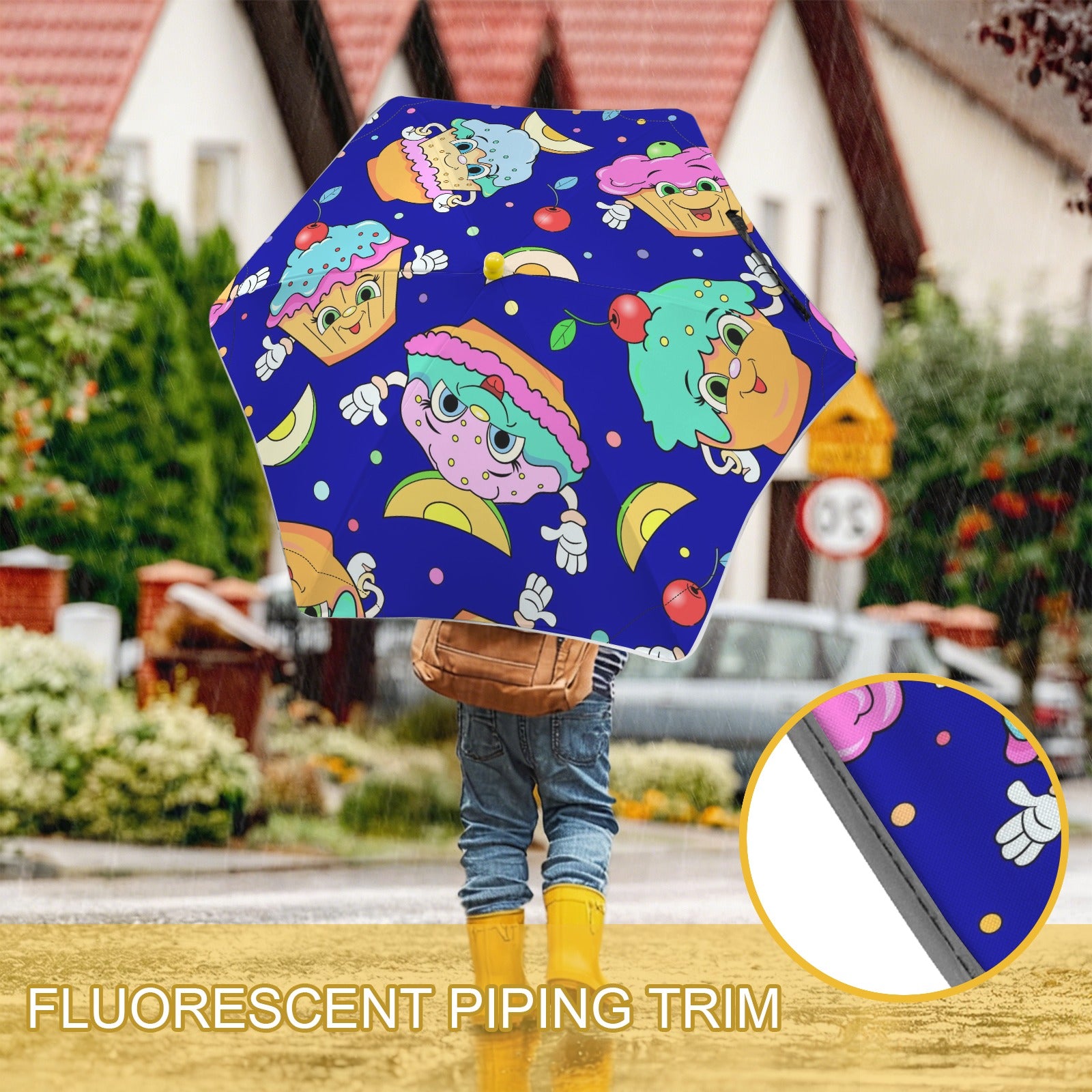 Cute Cartoon Cupcakes Kids Safe Round Corner Umbrella Kids Safe Round Corner Umbrella Food Printed Offshore