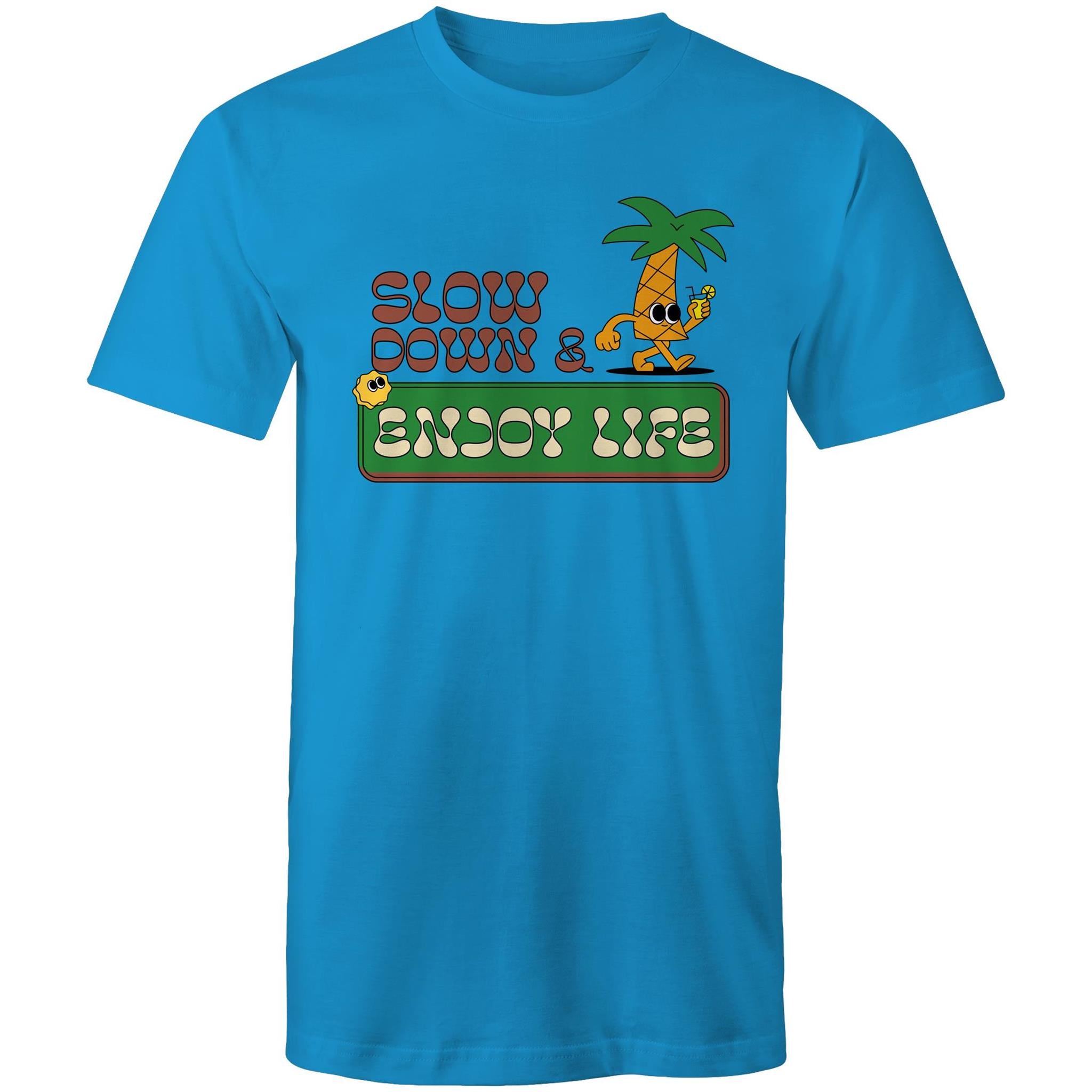 Slow Down And Enjoy Life - Mens T-Shirt Arctic Blue Mens T-shirt Printed In Australia Summer
