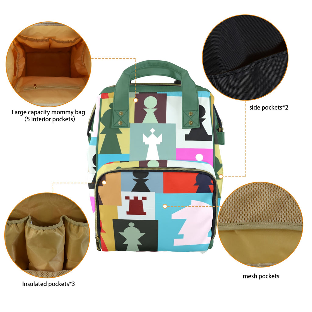 Colourful Chess - Multi-Function Backpack, Nappy / Diaper Bag