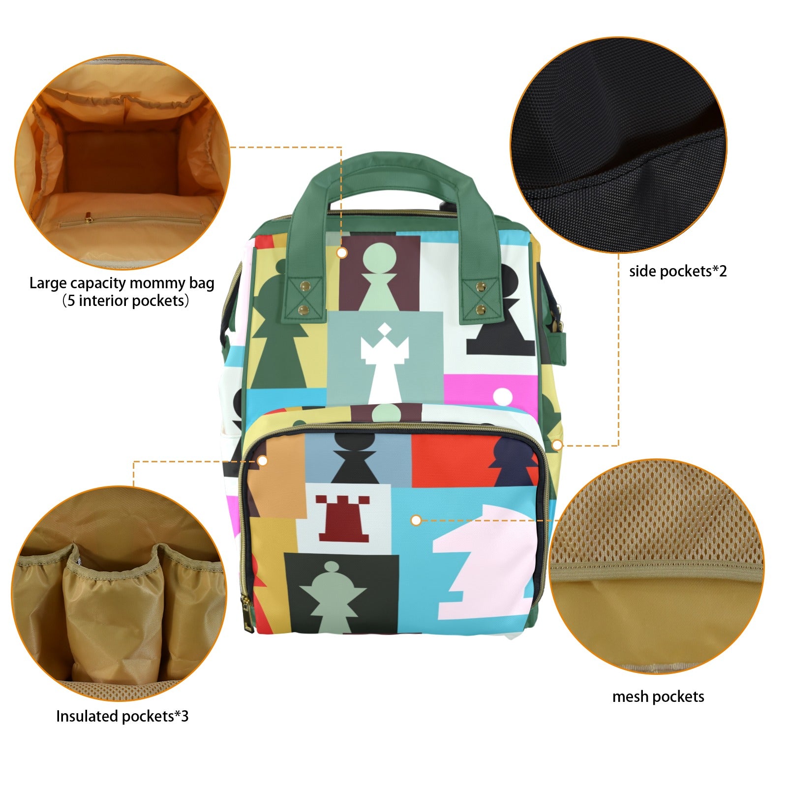 Colourful Chess - Multi-Function Backpack, Nappy / Diaper Bag