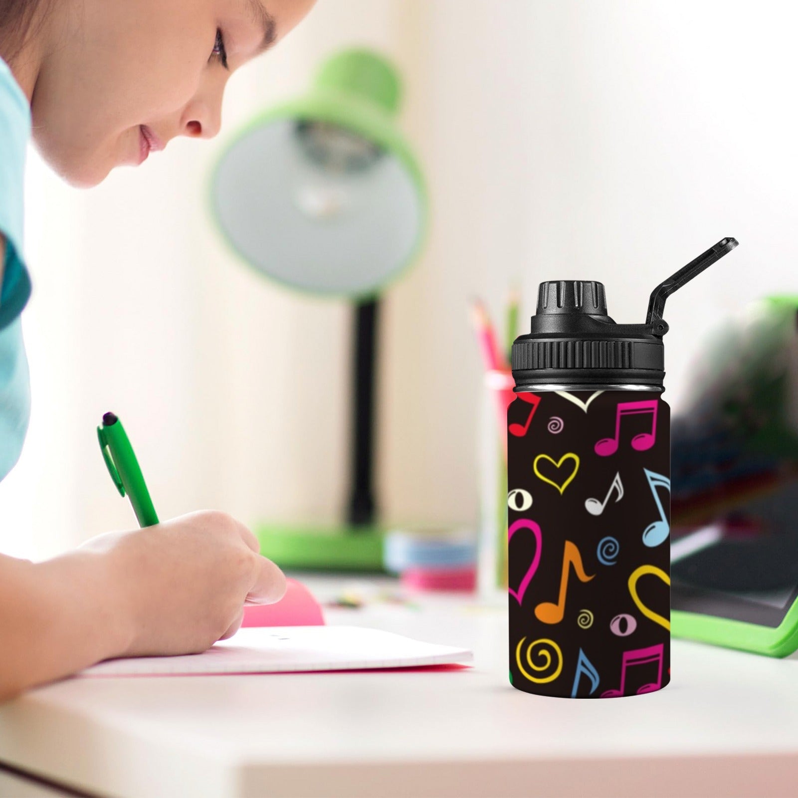 Musical Notes Kids Water Bottle with Chug Lid (12 oz) Kids Water Bottle with Chug Lid Music Printed Offshore