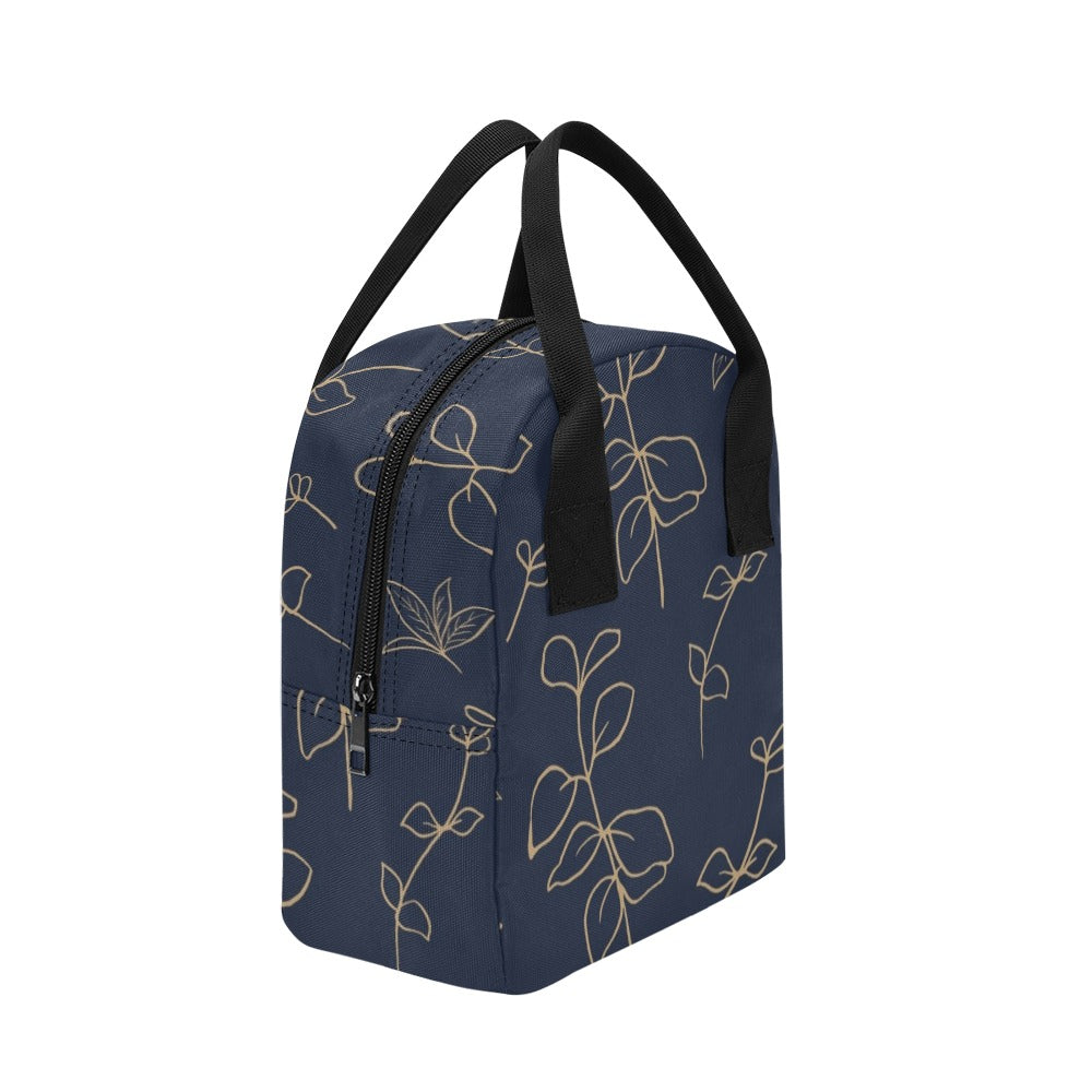 Gold Flowers On Navy Zipper Lunch Bag Zipper Lunch Bag Printed Offshore