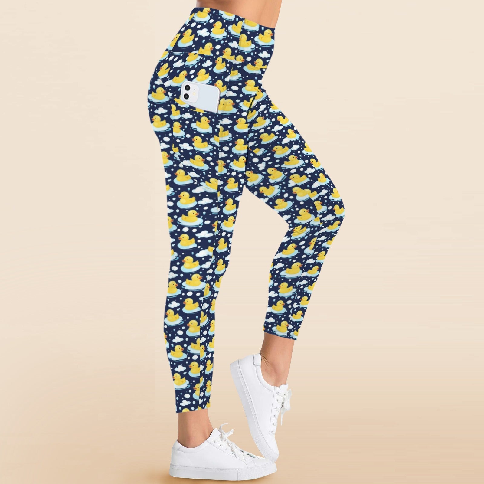Rubber Ducks On Dark Women's High Waist Pockets Yoga Leggings