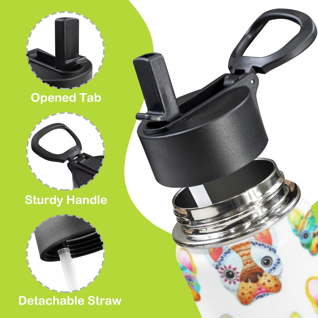 French Bulldogs 12oz Kids Water Bottle with Straw Lid