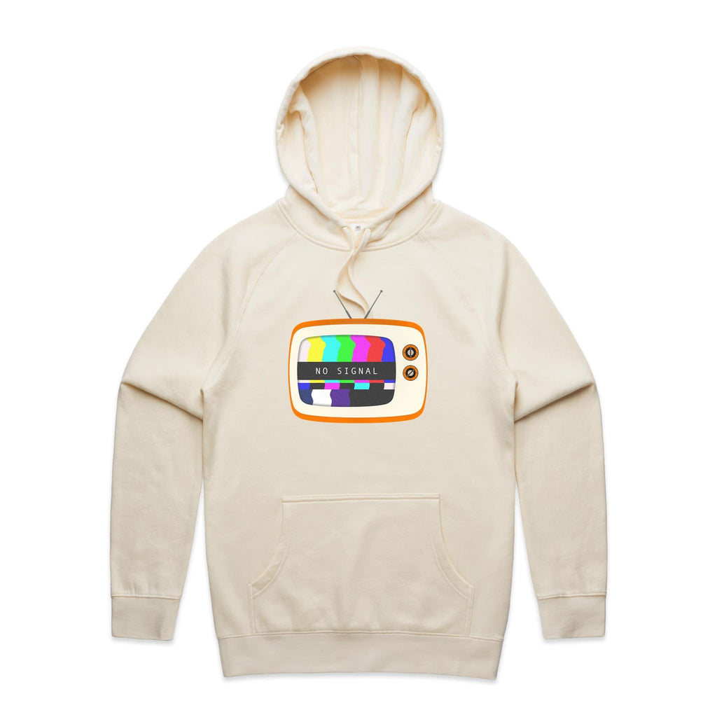 Retro TV, No Signal - Mens Hoodie Ecru Mens Hoodie Printed In Australia Retro Tech