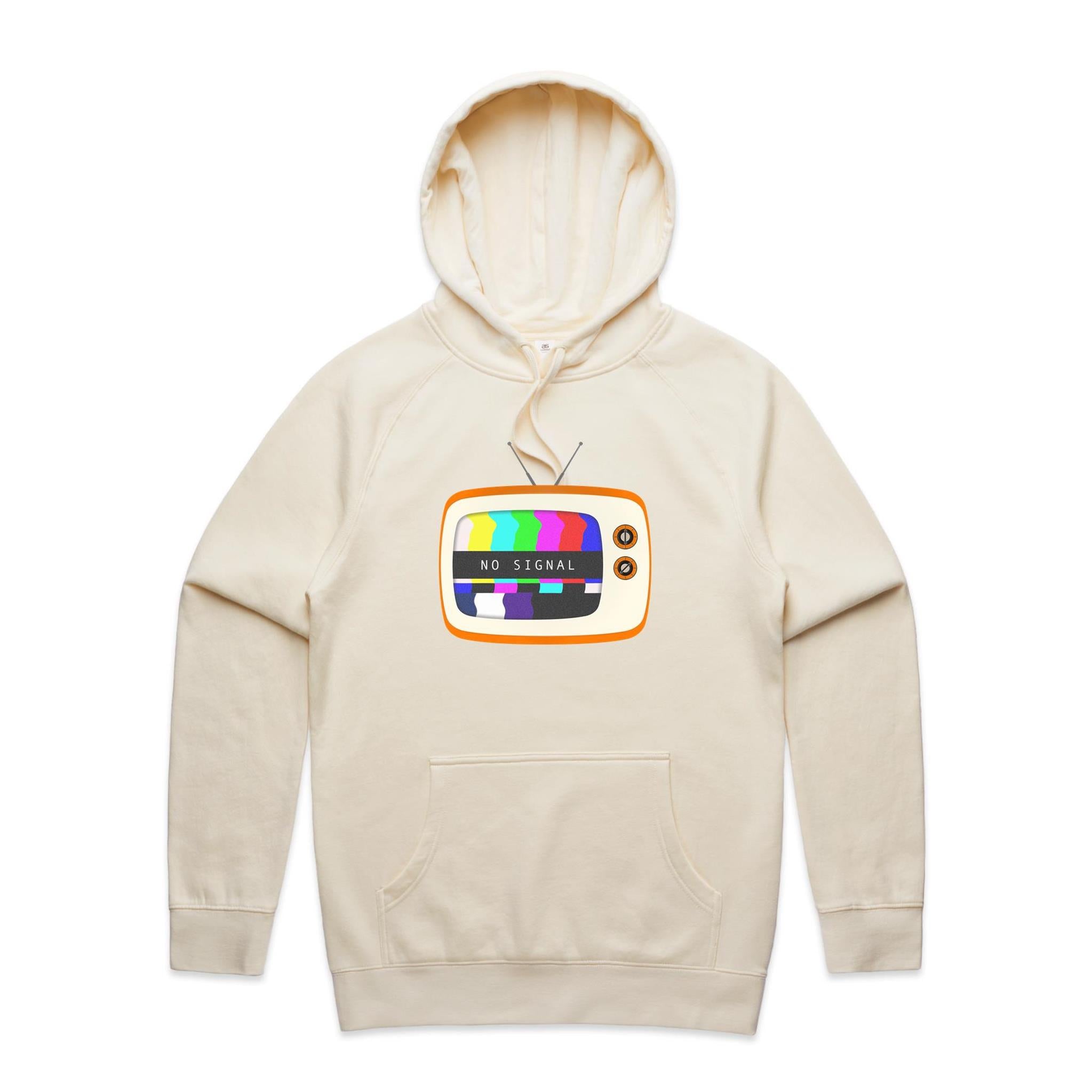 Retro TV, No Signal - Mens Hoodie Ecru Mens Hoodie Printed In Australia Retro Tech