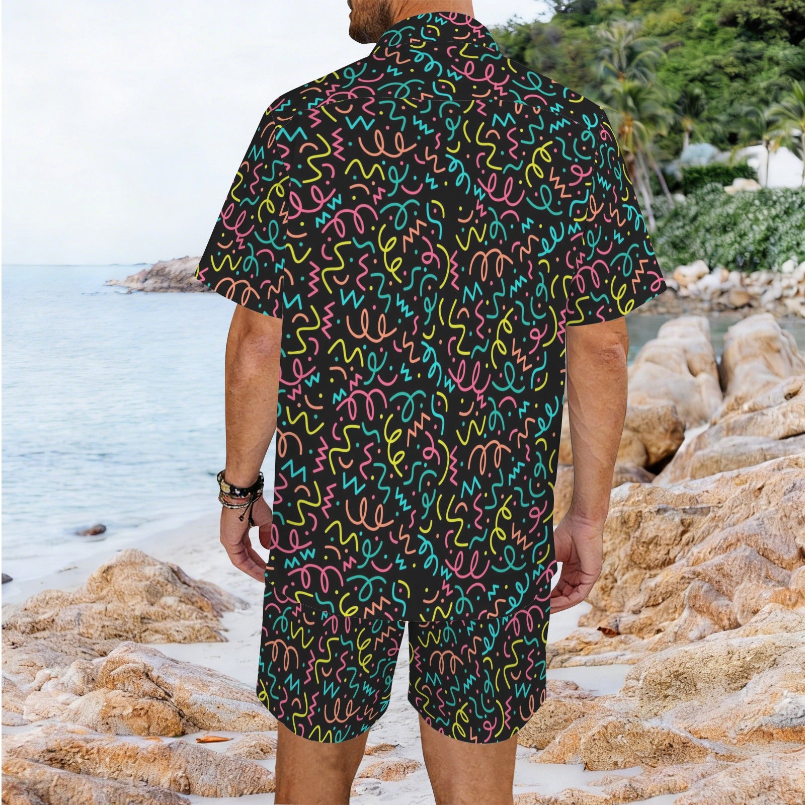 Squiggle Time Men's Hawaiian Shirt & Shorts Set Men's Hawaiian Shirt & Shorts Set Printed Offshore