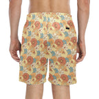 Vintage Retro Floral Men's Mid-Length Beach Shorts Men's Mid-Length Beach Shorts Plants Printed Offshore