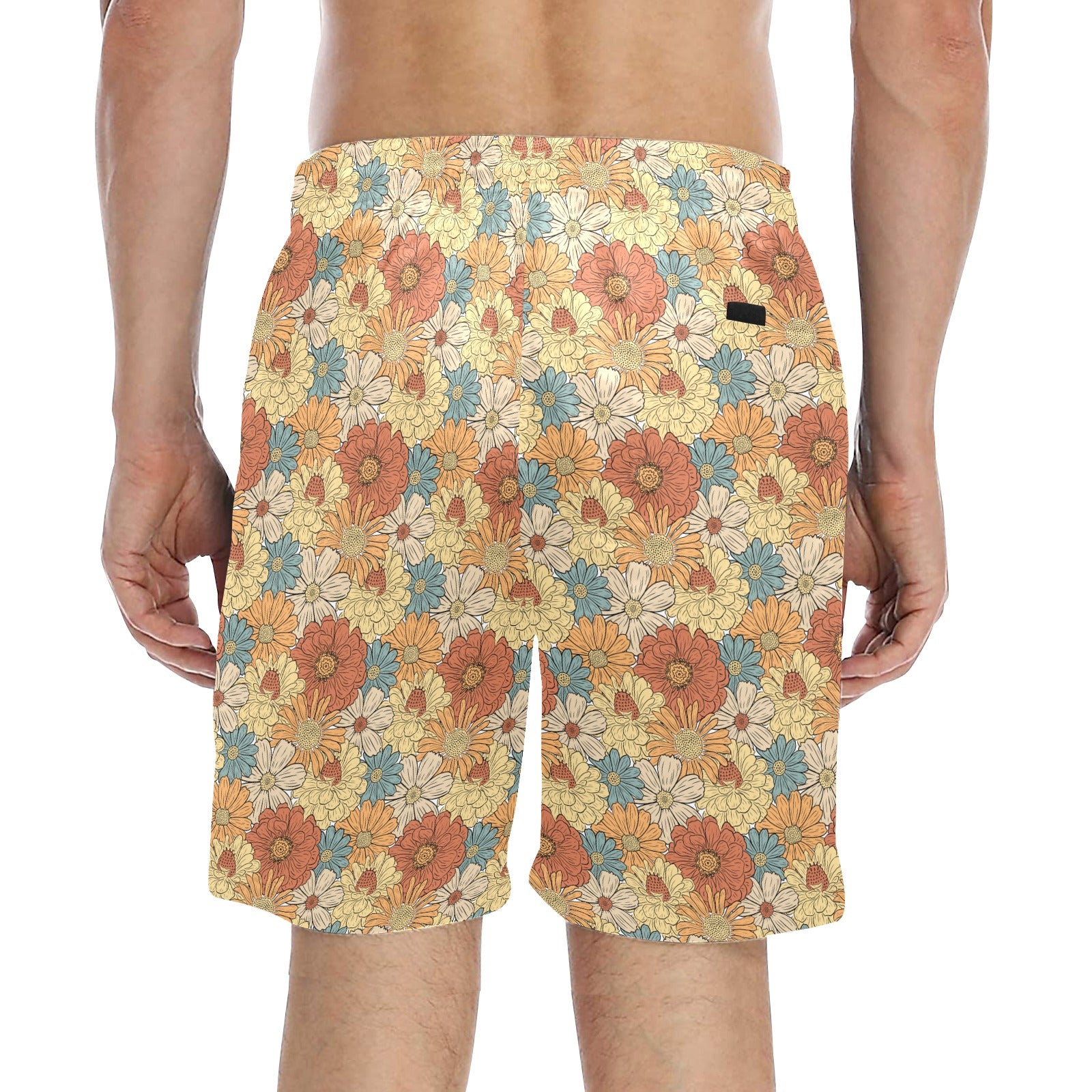 Vintage Retro Floral Men's Mid-Length Beach Shorts Men's Mid-Length Beach Shorts Plants Printed Offshore