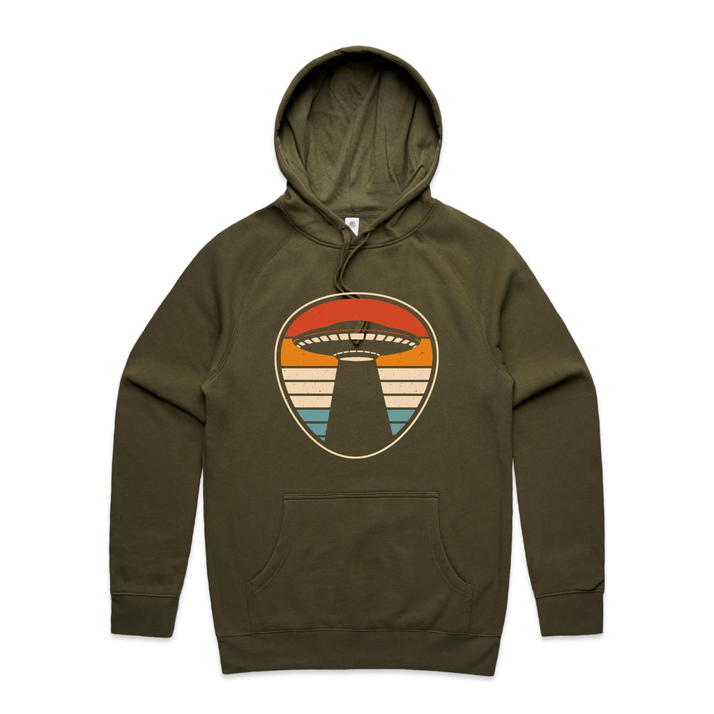 UFO, Retro Stripes - Mens Hoodie Army Mens Hoodie Printed In Australia Sci Fi