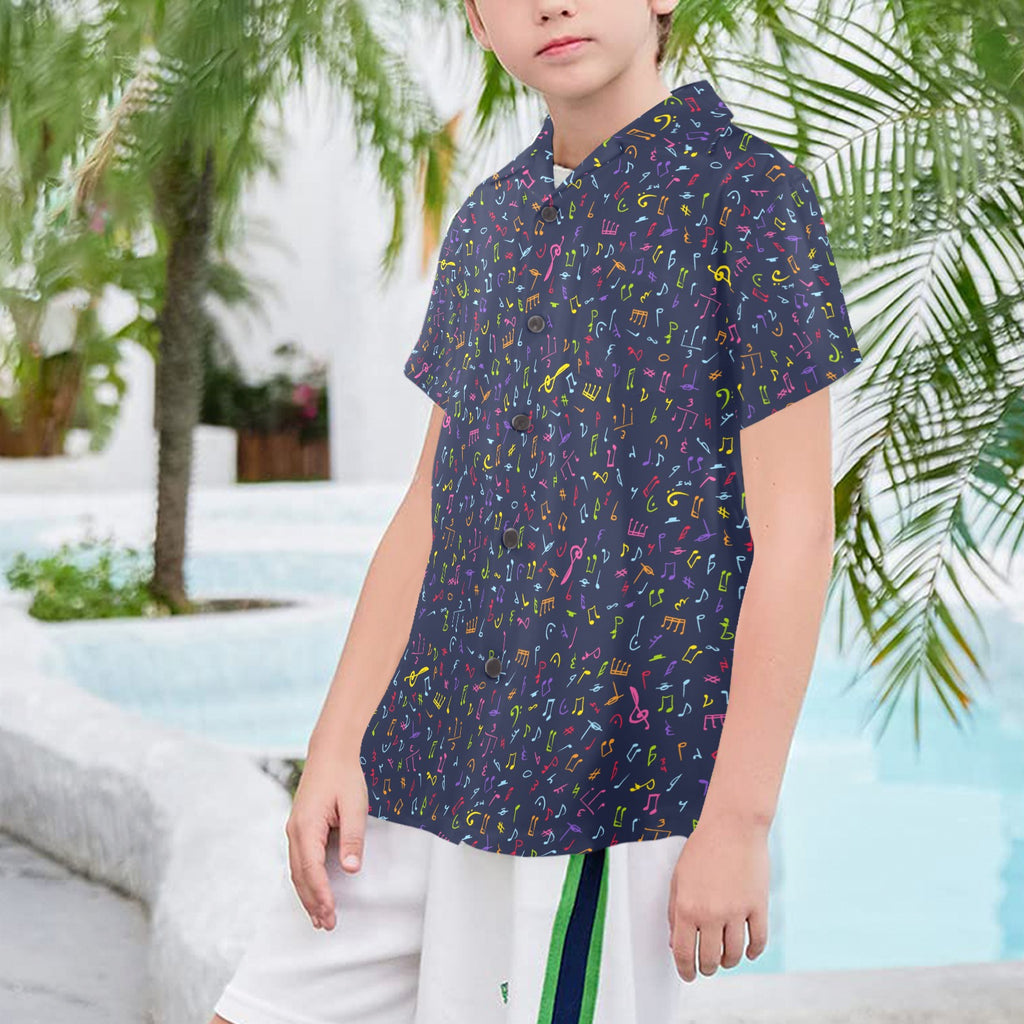 Music Notes Senior Kids Hawaiian Shirt Senior Kids Hawaiian Shirt 8-15 Music Printed Offshore