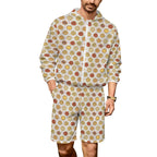 Round Pizzas On White Men's Lightweight Sun Hoodie & Shorts Set 4XL Men's Lightweight Sun Hoodie & Shorts Food Printed Offshore