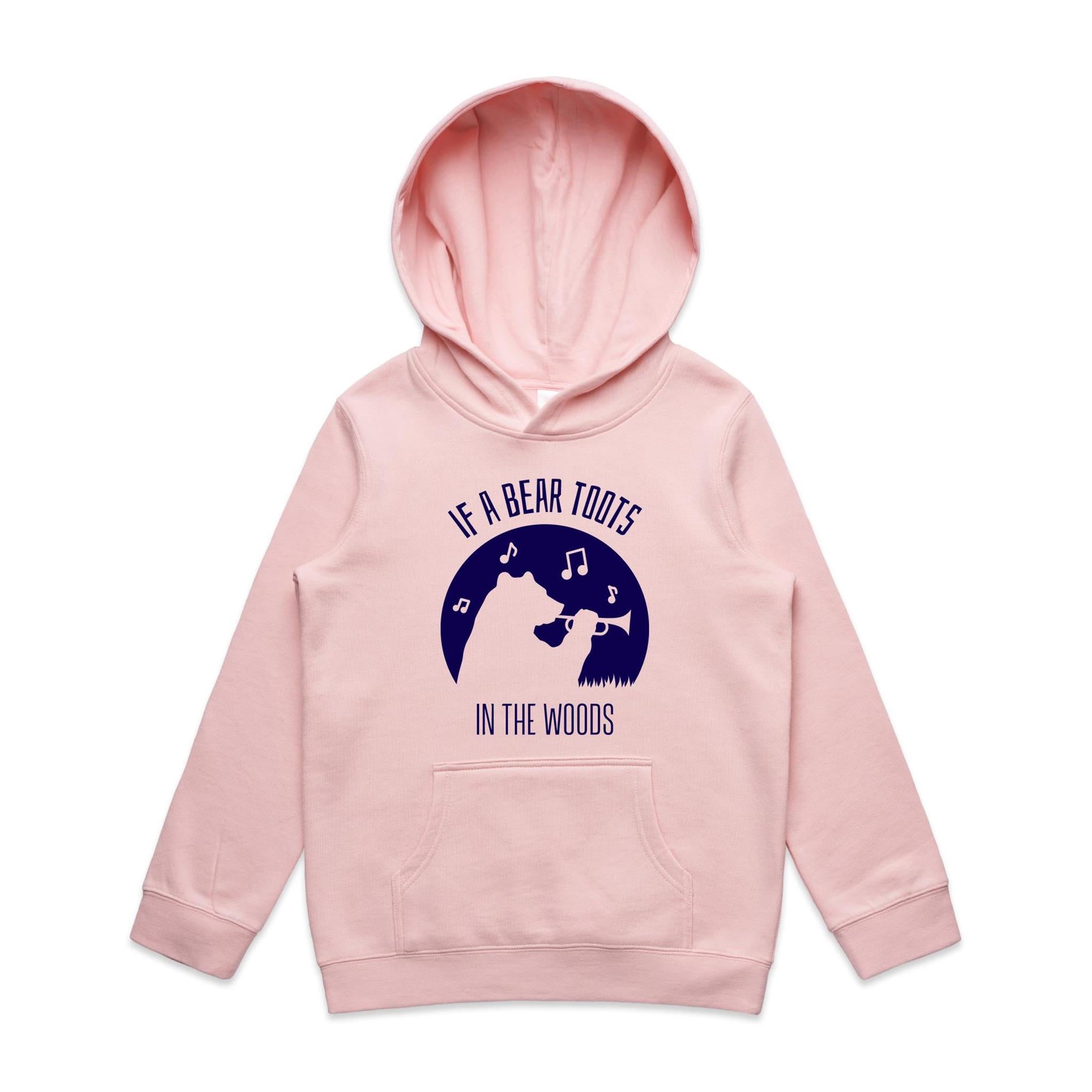 If A Bear Toots In The Woods, Trumpet Player - Kids Hoodie Pink Kids Hoodie Printed In Australia