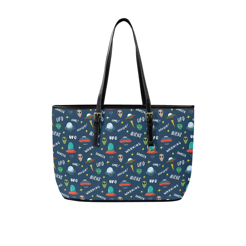 UFO's And Aliens PU Leather Tote Bag Large One Size Leather Tote Bag-Large Printed Offshore Sci Fi