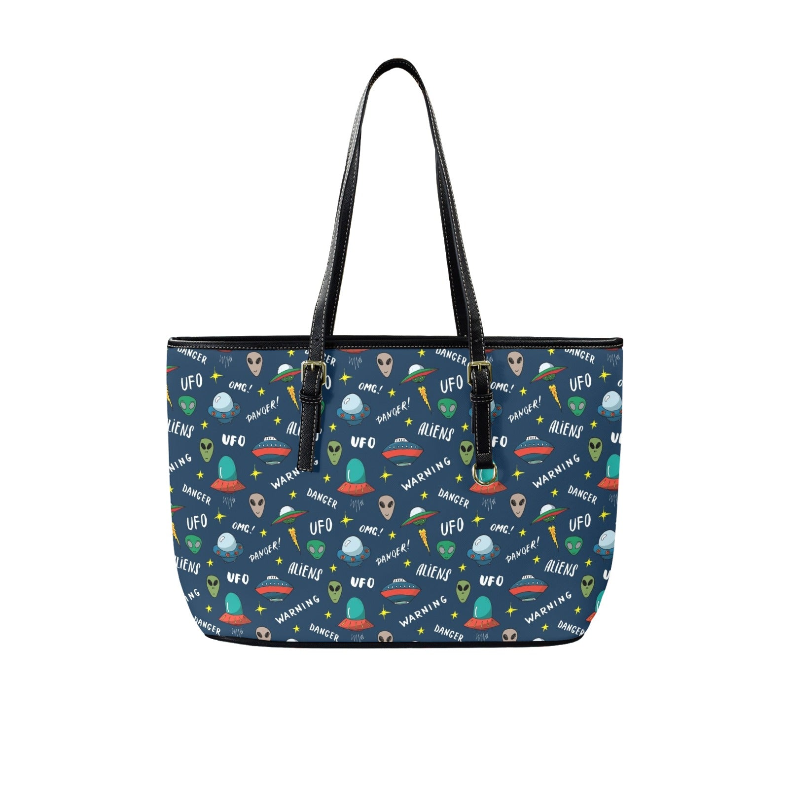UFO's And Aliens - PU Leather Tote Bag - Large