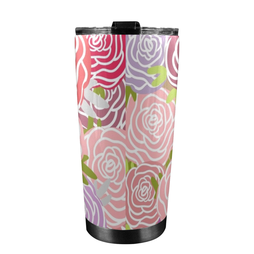 Abstract Roses - 20oz Mobile Tumbler with Lid (Black Lock) 20oz Travel Mug Plants Printed Offshore