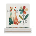 Cat And Flower Ceramic Coasters (Square) white Ceramic Coasters animal Printed Offshore
