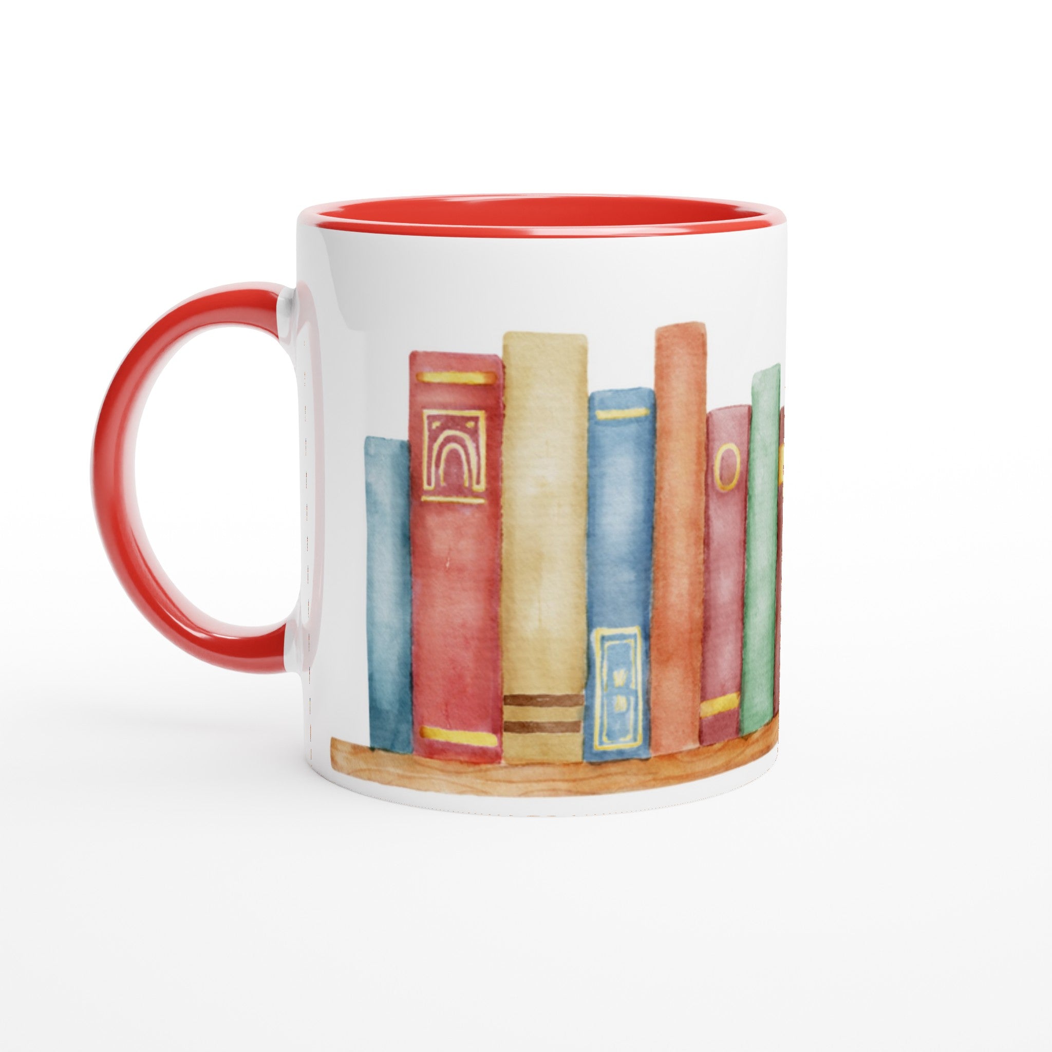 Books - White 11oz Ceramic Mug with Colour Inside Ceramic Red Colour 11oz Mug Globally Fulfilled Reading