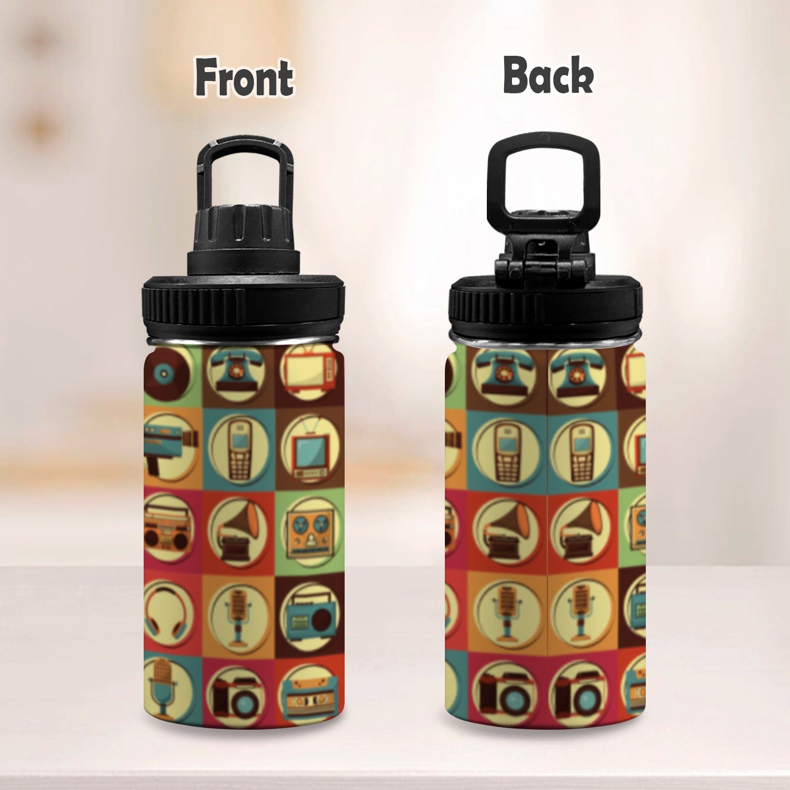 Retro Life - Kids Water Bottle with Chug Lid (12 oz) Kids Water Bottle with Chug Lid Printed Offshore Retro