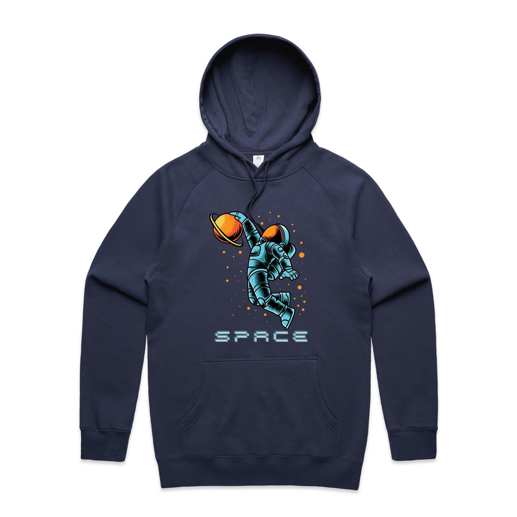 Astronaut Basketball - Mens Hoodie Midnight Blue Mens Hoodie Printed In Australia Space