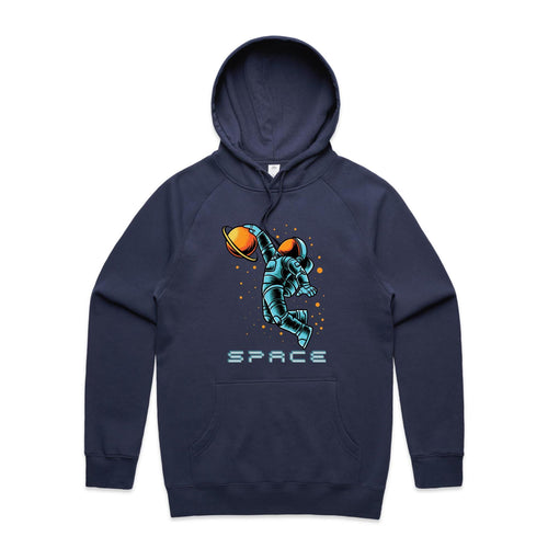 Astronaut Basketball - Mens Hoodie Midnight Blue Mens Hoodie Printed In Australia Space