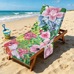 Bright Watercolour Floral Beach Chair Towel Cover with Side Pockets