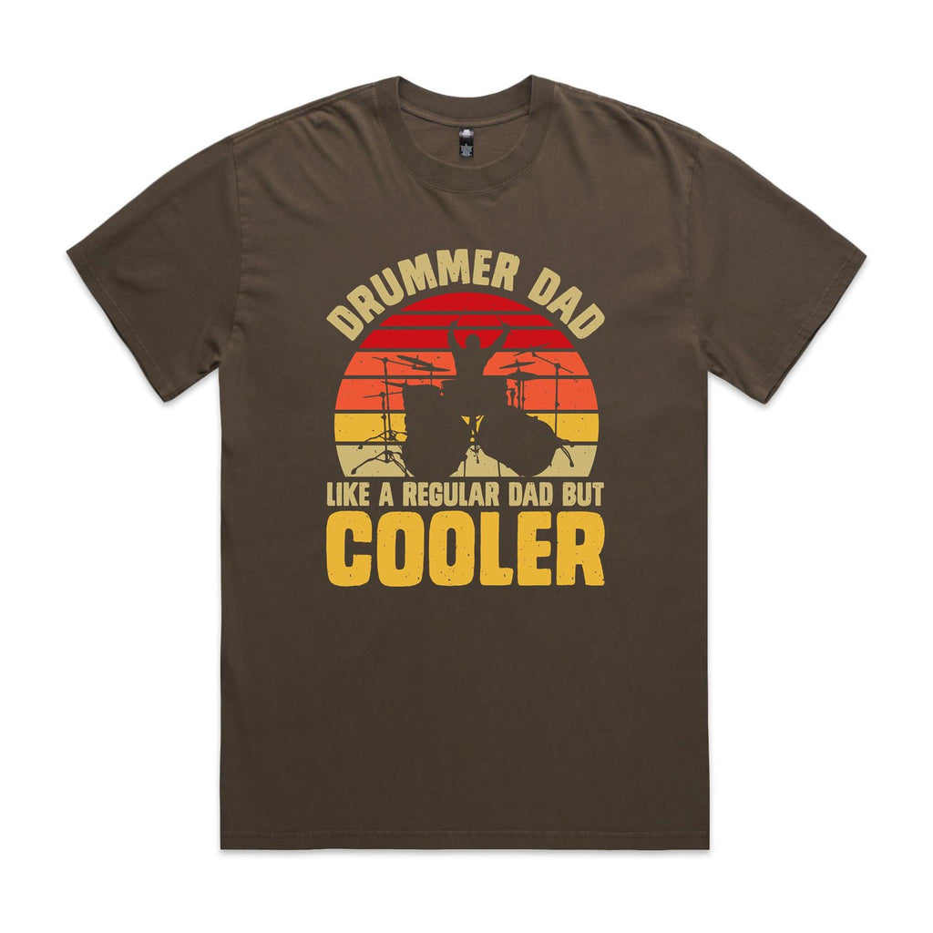 Drummer Dad AS Colour Heavy Faded Tee Unisex Faded brown Heavy Faded T-shirt Dad Music Printed In Australia