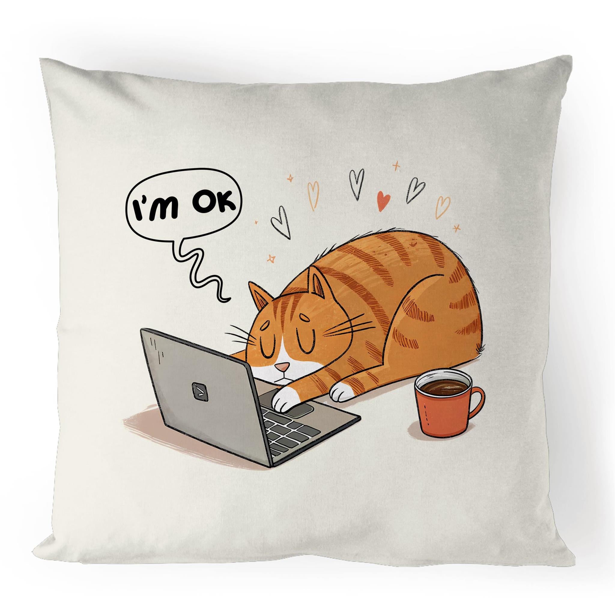 I'm Ok, Cat Laptop - 100% Linen Cushion Cover Default Title Linen Cushion Covers animal Printed In Australia
