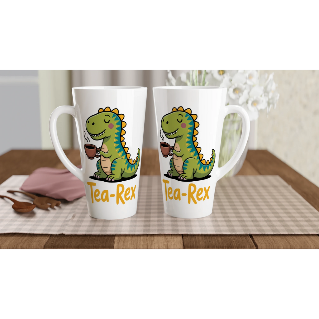 Personalised - Tea-Rex, Tea Drinking Dinosaur - White Latte 17oz Ceramic Mug Personalised Latte Mug Globally Fulfilled Tea