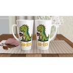Personalised - Tea-Rex, Tea Drinking Dinosaur - White Latte 17oz Ceramic Mug Personalised Latte Mug Globally Fulfilled Tea