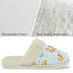 Pizzas On Blue Women's Fur Trim Thick-Sole Indoor Slippers Women's Fur Trimmed Slippers Food Printed Offshore