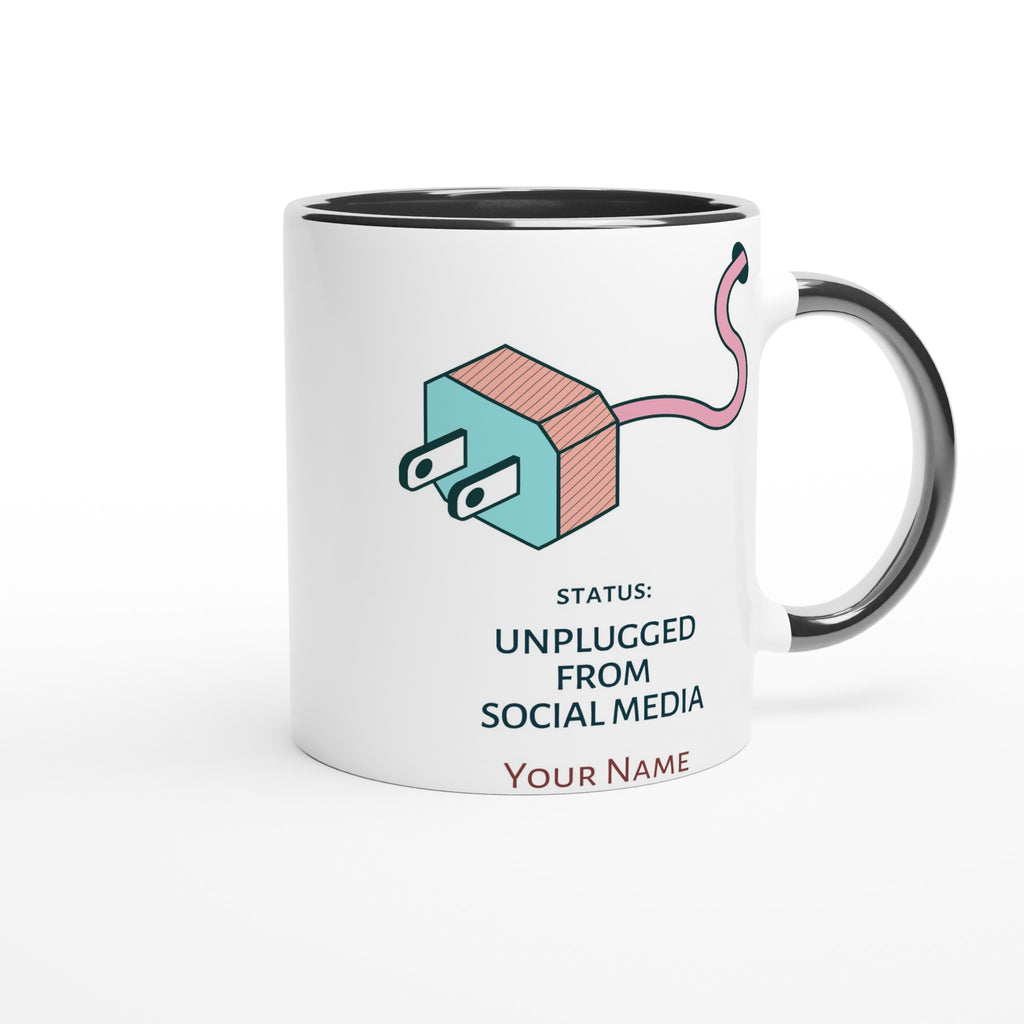 Personalised - Status: Unplugged From Social Media - White 11oz Ceramic Mug With Colour Inside Personalised 11oz Mug Customise Globally Fulfilled Name Personalise