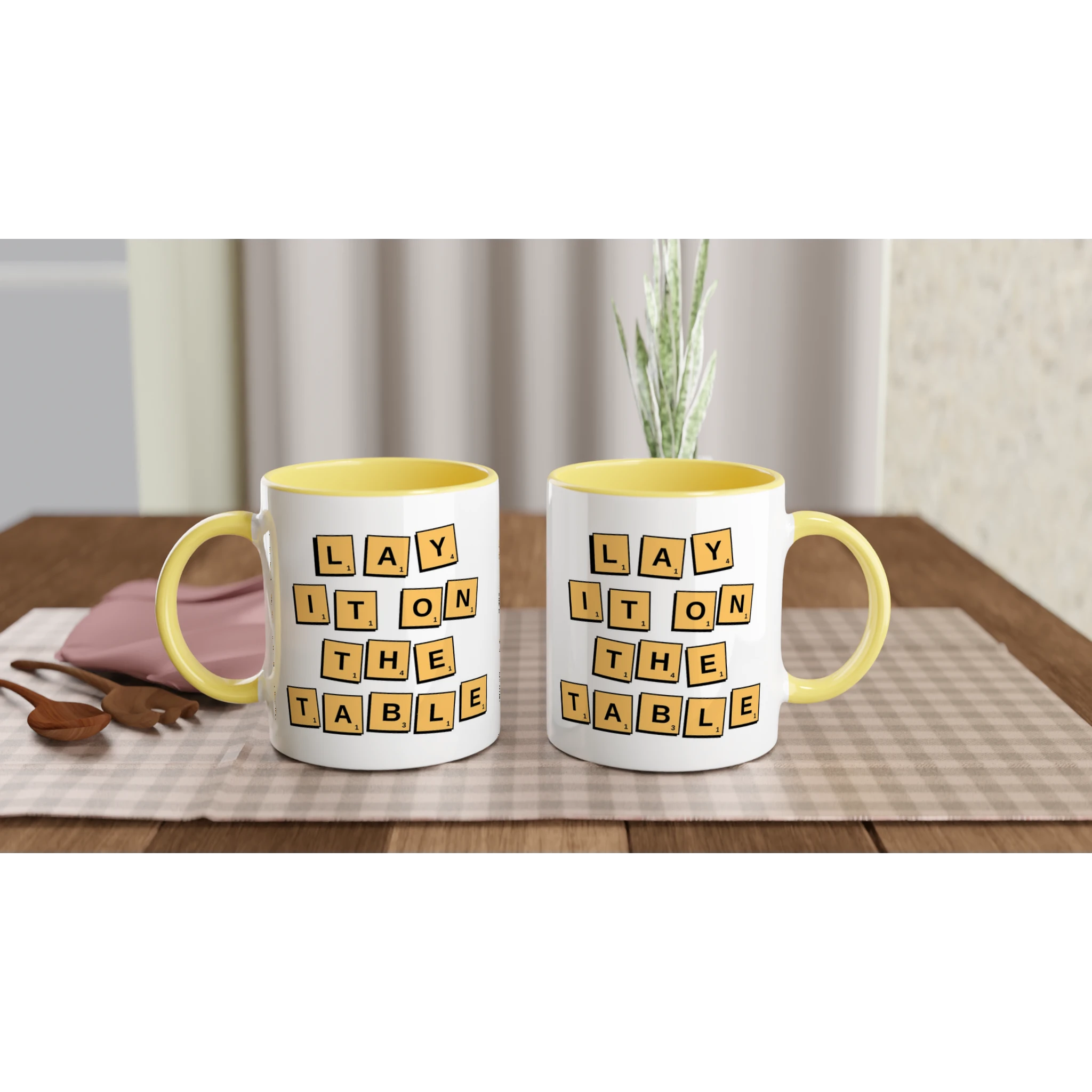 Personalised - Lay It On The Table - White 11oz Ceramic Mug with Colour Inside Personalised 11oz Mug Games Globally Fulfilled