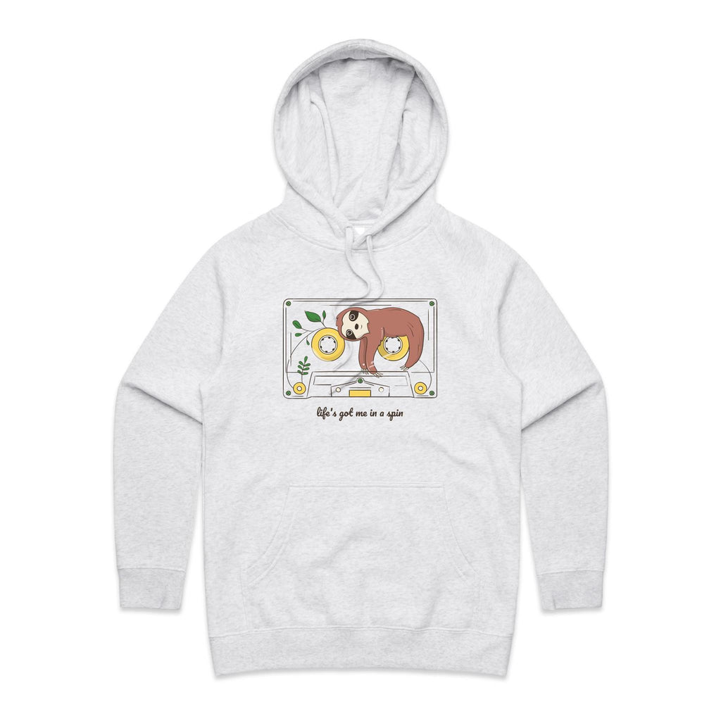 Life's Got Me In A Spin, Sloth Cassette Tape - Womens Hoodie White Marle Womens Hoodie animal Music Printed In Australia Retro