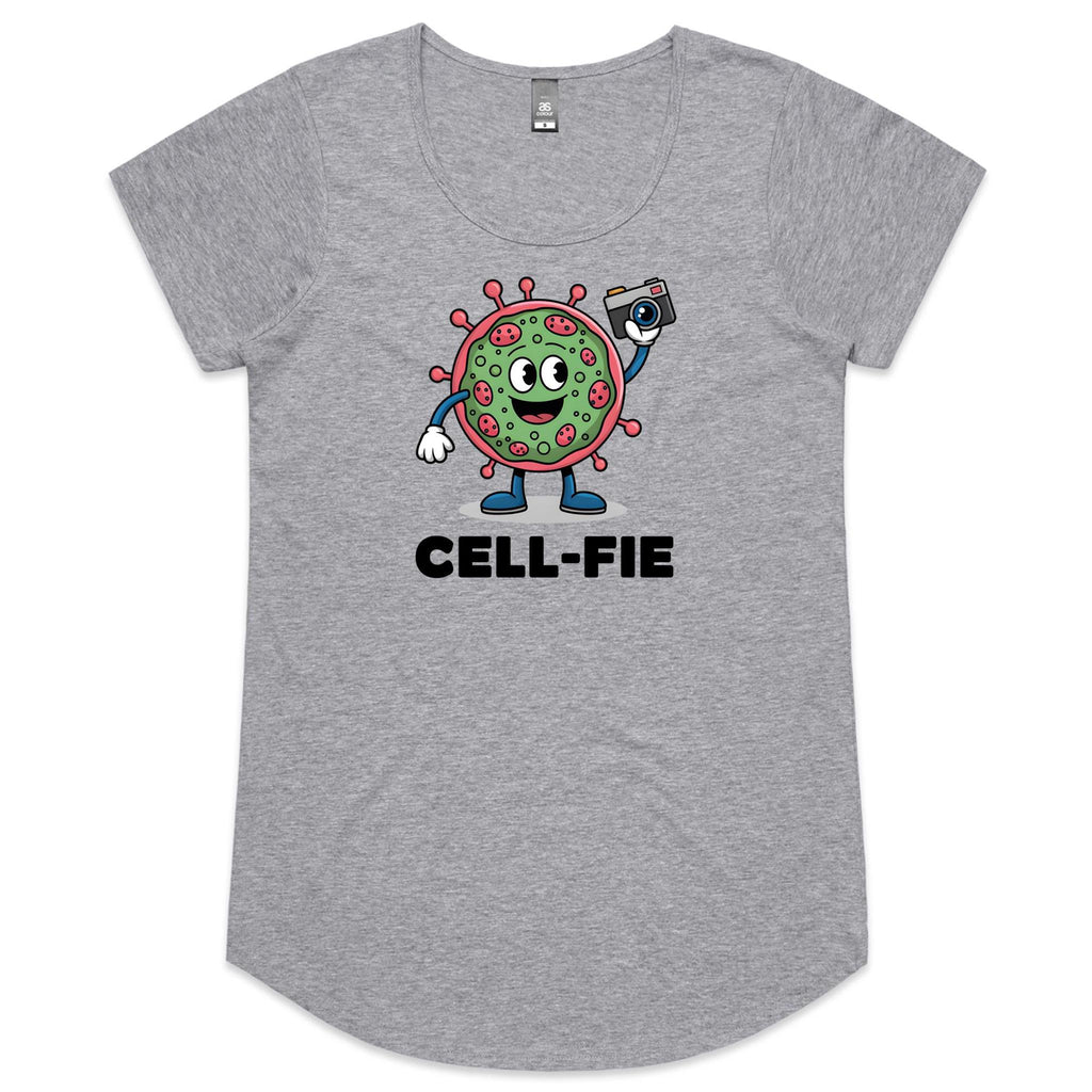 Cell-fie Cell Selfie Women's AS Colour Scoop Neck T-Shirt Grey Marle Womens Scoop Neck T-shirt Printed In Australia Science
