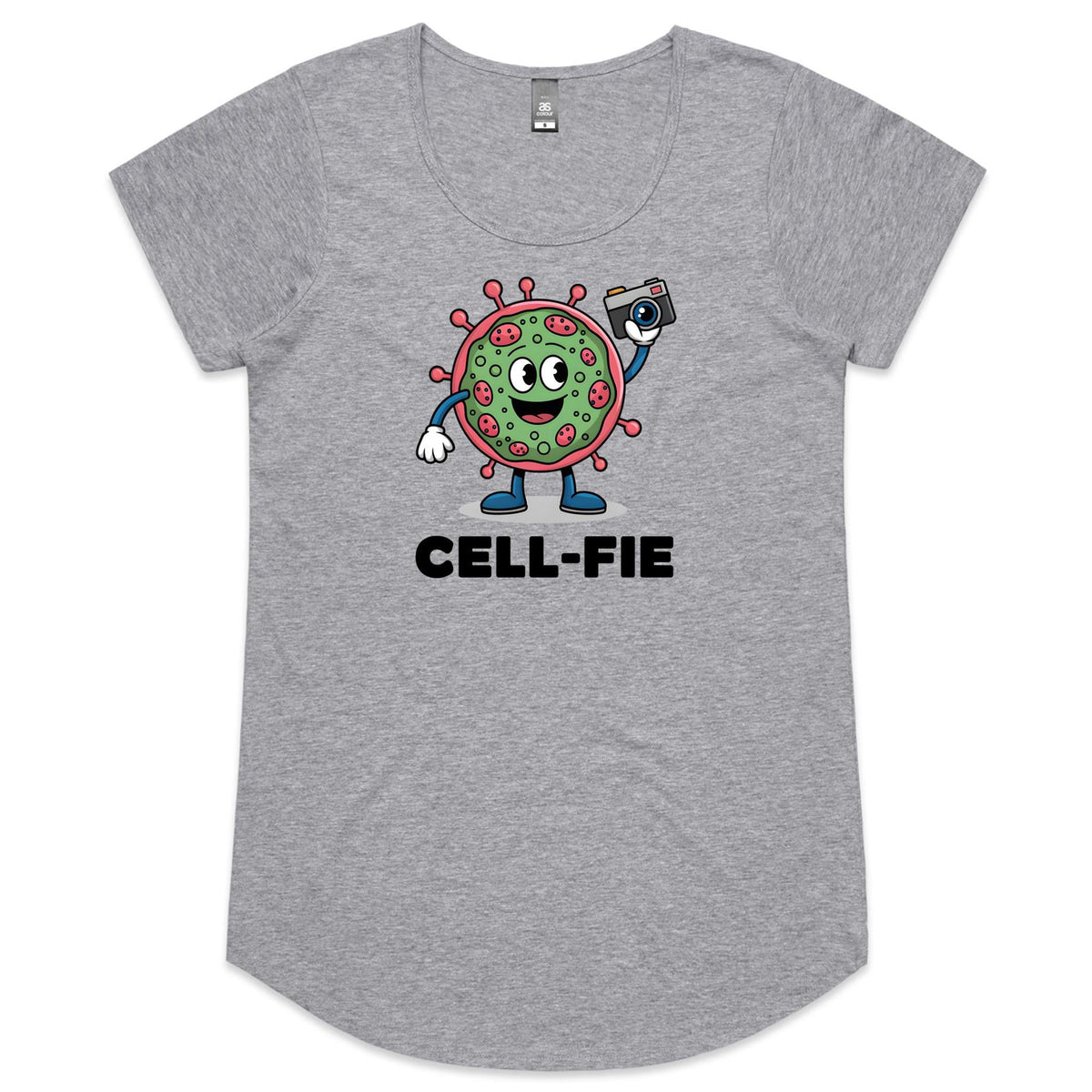 Cell-fie Cell Selfie Women's AS Colour Scoop Neck T-Shirt Grey Marle Womens Scoop Neck T-shirt Printed In Australia Science