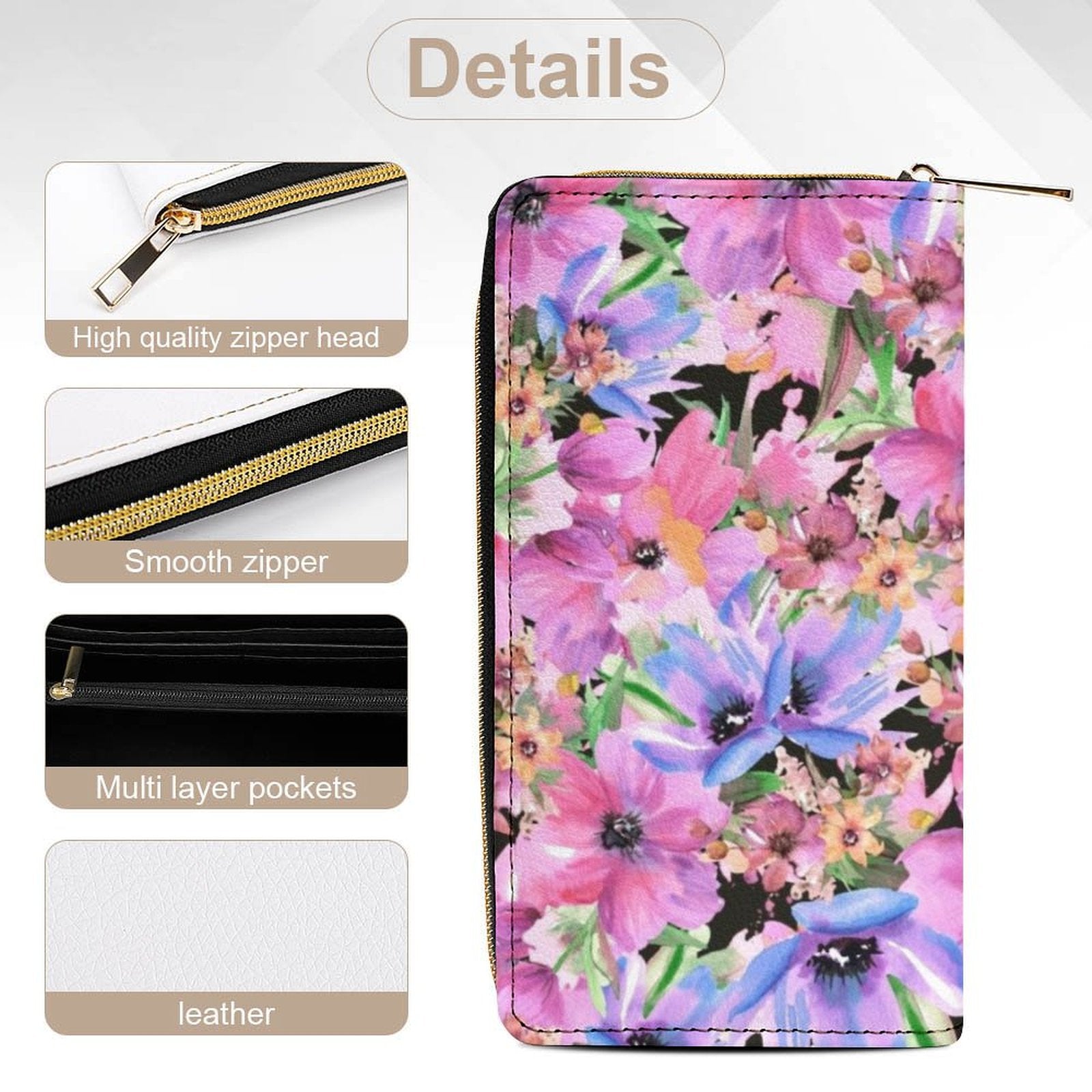 Bright Pink Floral -  PU Leather Wallet