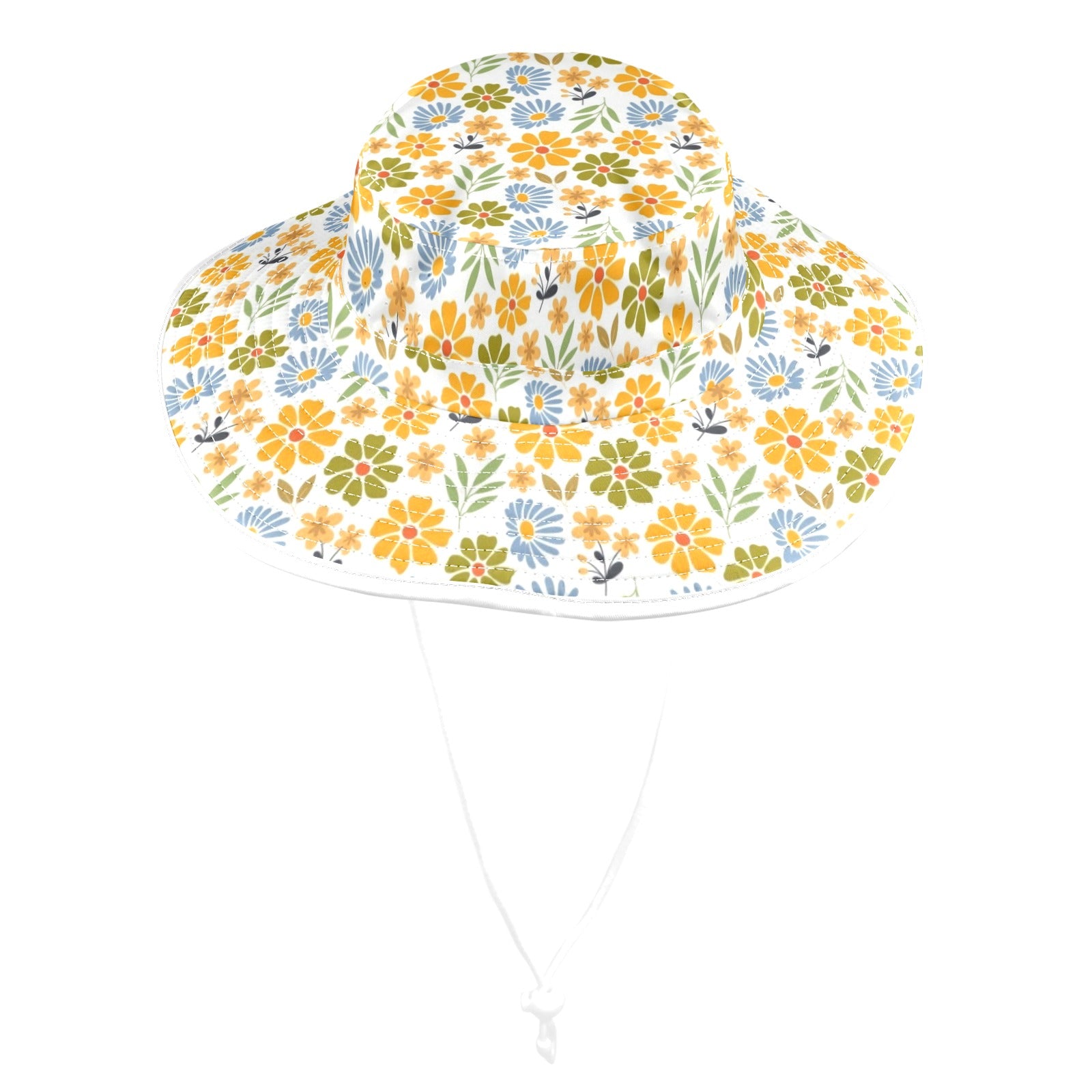 Retro Boho Flower Wide Brim Bucket Hat Wide Brim Bucket Hat Plants Printed Offshore