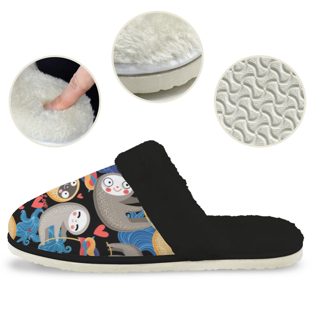 Sloths Men's Fur Trim Thick-Sole Indoor Slippers Men's Fur Trimmed Slippers animal Printed Offshore