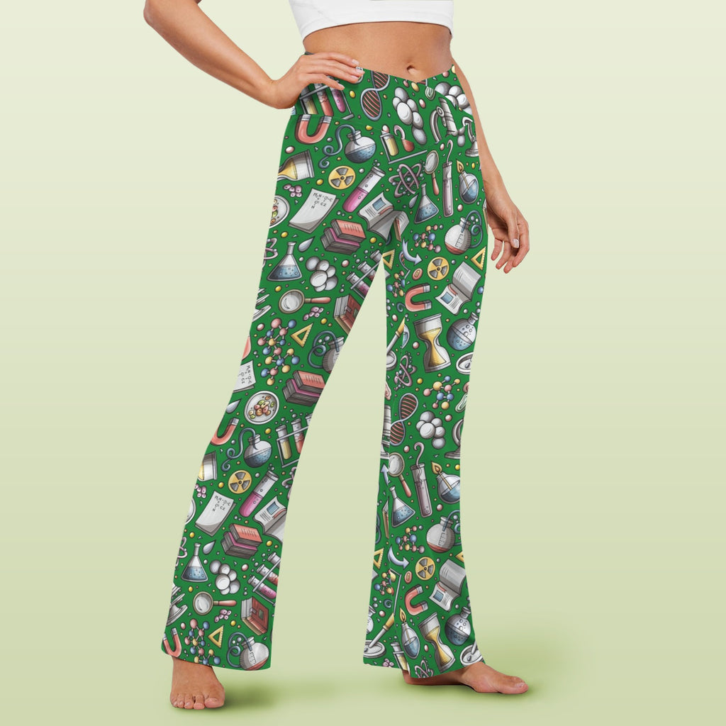 Science Love High Waist Crossover Tummy Control Flare Leggings High Waist Flare Leggings Printed Offshore Science