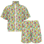 Tropical Flowers On White Women's Windbreaker Short Set Women's Windbreaker Short Set Plants Printed Offshore