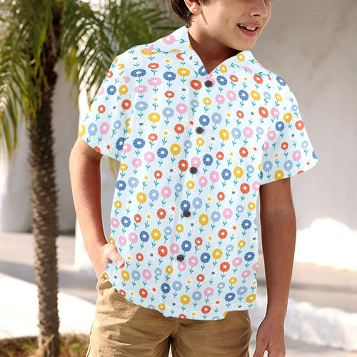 Abstract Cute Flowers Junior Kids Hawaiian Shirt Junior Kids Hawaiian Shirt 2-7 Plants Printed Offshore