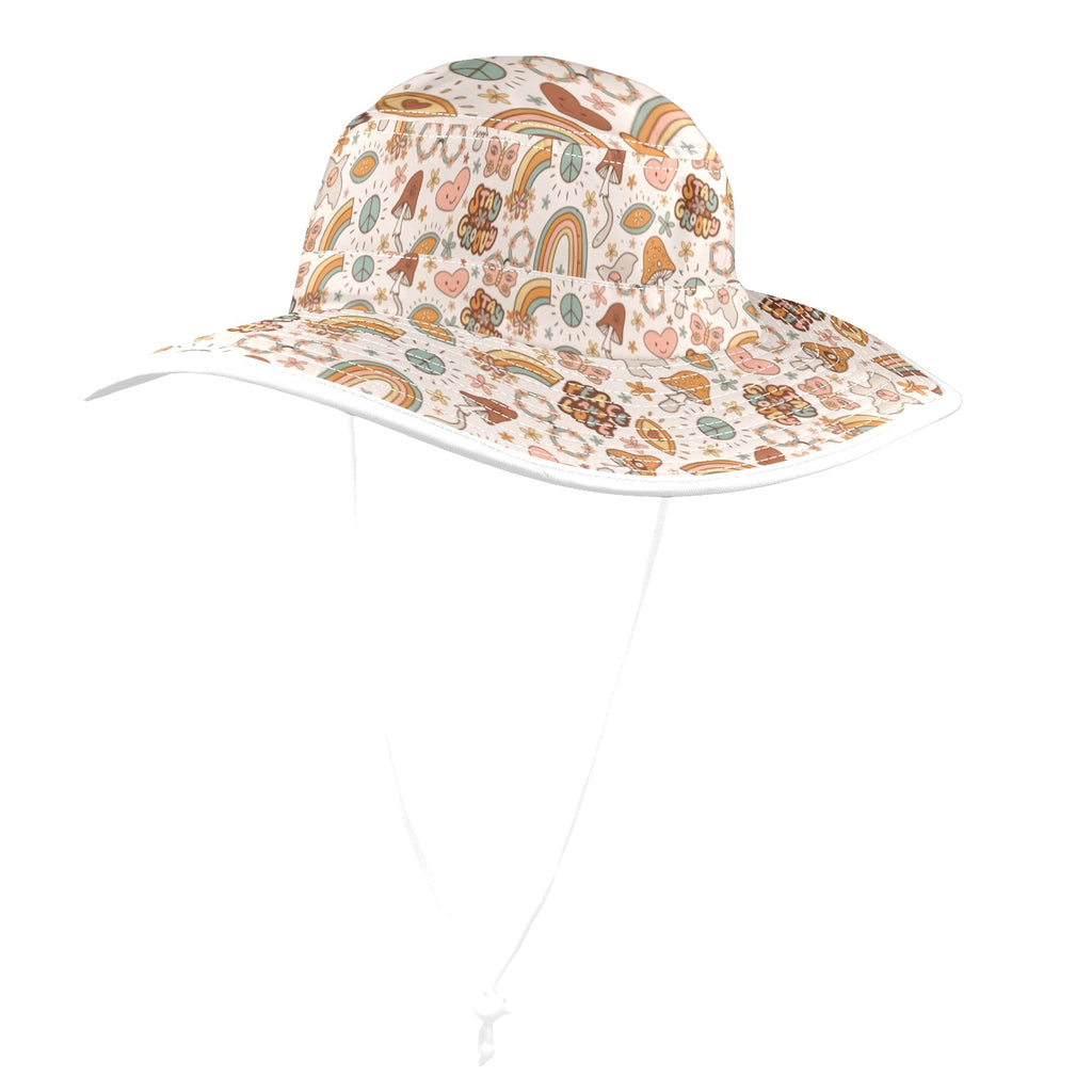 Peace And Love Wide Brim Bucket Hat Wide Brim Bucket Hat Printed Offshore Retro