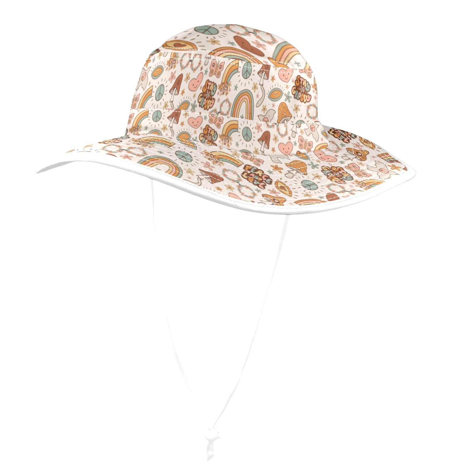Peace And Love Wide Brim Bucket Hat Wide Brim Bucket Hat Printed Offshore Retro