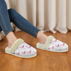 Flamingos Women's Fur Trim Thick-Sole Indoor Slippers Women's Fur Trimmed Slippers animal Printed Offshore