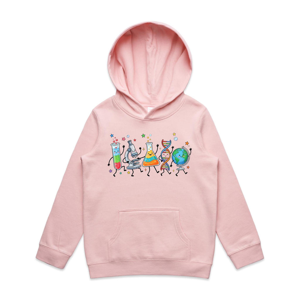 Science Characters Kids AS Colour Hoodie Pink Kids Hoodie Printed In Australia Science